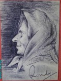 Cumpara ieftin Portret de femeie din Bucovina , in carbune , semnat, Portrete, Realism