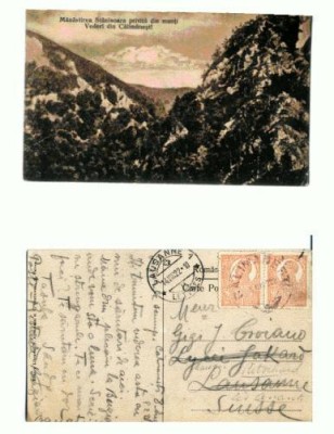CP107-21 -Manastirea Stanisoara privita din munti -circulata1922 foto