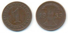 + Moneda Germania 1 reichspfennig 1935 E + foto