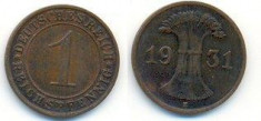 + Moneda Germania 1 reichspfennig 1931 E + foto