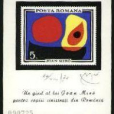 Romania 1970 - INUNDATIA PICTURA JOAN MIRO - colita nestampilata AF10