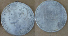 Spania 5 pesetas 1878 DE-M argint foto