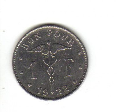 bnk mnd Belgia 1 franc 1922 foto