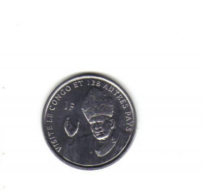 bnk mnd R D Congo 1 franc 2004 unc, Papa Ioan Paul II , unc foto