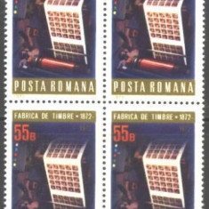 Romania 1972 - FABRICA DE TIMBRE, timbru nestampilat IN BLOC DE 4, F122