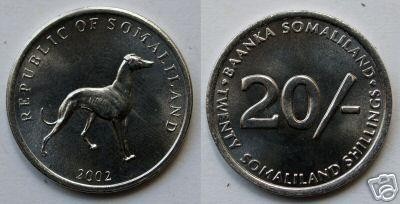 bnk mnd Somaliland 20 shillings 2002 ,necirculata ,caine