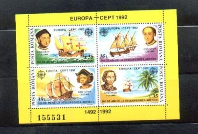 ROMANIA-1992 EUROPA-CEPT &amp;#039;92 COLUMB LP 1282 foto