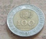 Bnk mnd Portugalia 100 escudos 1991 bimetal, Europa