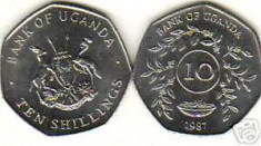 bnk mnd uganda 10 shillings 1987 unc foto