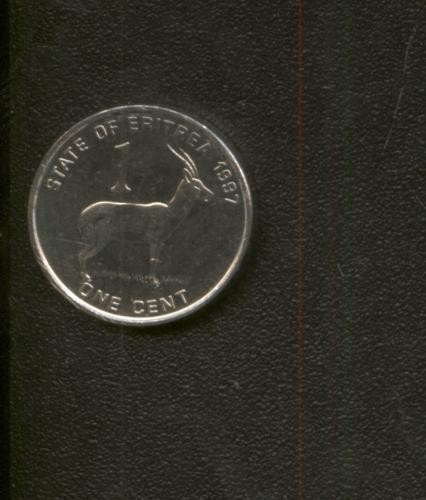 bnk mnd Eritrea 1 cent 1997 unc , antilopa bnk mnd Eritrea 1 cent 1997 unc , antilopa