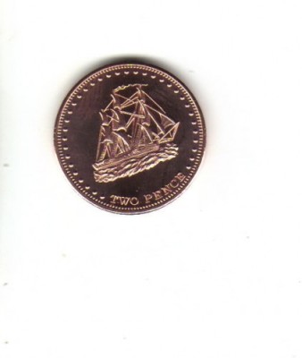 bnk mnd Stoltenhoff Island 2 pence 2008 unc , corabie foto