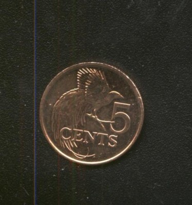 bnk mnd Trinidad Tobago 5 centi 1977 , pasare foto