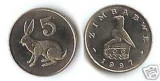 Bnk mnd Zimbabwe 5 centi 1997 unc , fauna, Africa