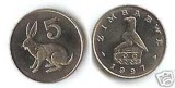 Bnk mnd Zimbabwe 5 centi 1997 unc , fauna, Africa