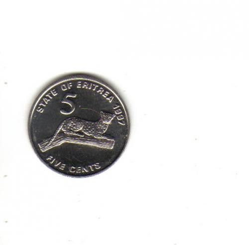 bnk mnd Eritrea 5 centi 1997 unc , fauna