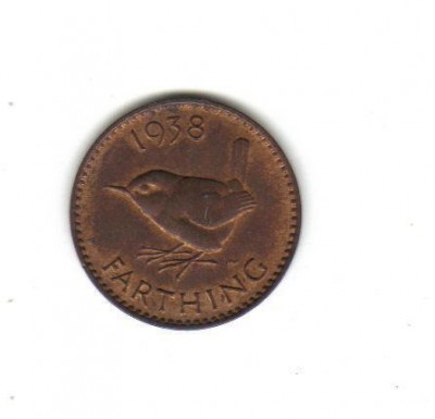 bnk mnd Marea Britanie Anglia farthing 1938 , pasare foto