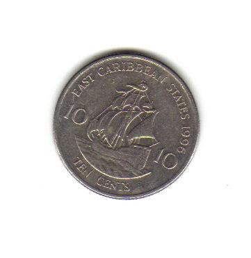 bnk mnd East Caribbean States 10 centi 1996 , corabie foto