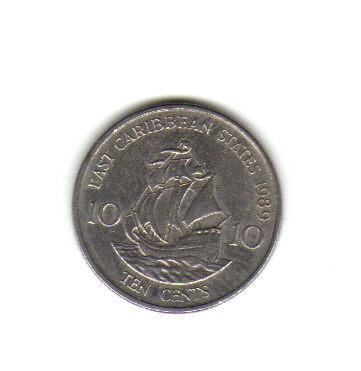 bnk mnd East Caribbean States 10 centi 1989 , corabie foto