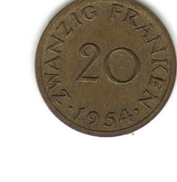 bnk mnd Saarland 20 franci 1954