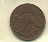 Bnk mnd Australia 1 penny 1964 , cangur, Australia si Oceania