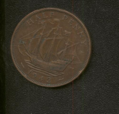 bnk mnd Marea Britanie Anglia 1/2 penny 1942 corabie foto