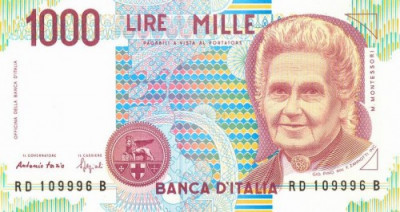 ITALIA █ bancnota █ 1000 Lire █ 1990 █ P-114b █ UNC █ necirculata foto
