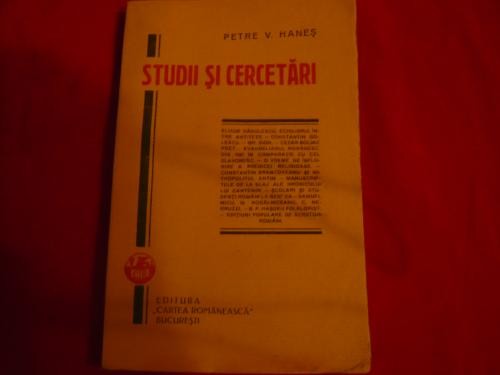 PETRE V. HANES - &#039;&#039;STUDII SI CERCETARI&#039;&#039; - 1929