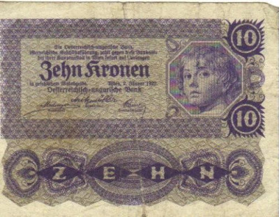 bnk bn Austria 10 coroane 1922 vf foto