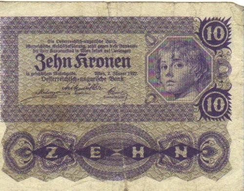 bnk bn Austria 10 coroane 1922 vf