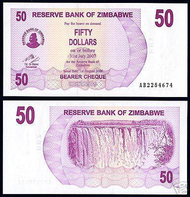 bnk bn Zimbabwe 50 $ 2006 unc foto