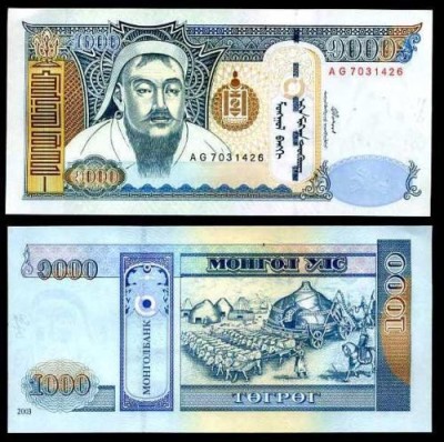 bnk bn Mongolia 1000 tugrik 2003 necirculata foto