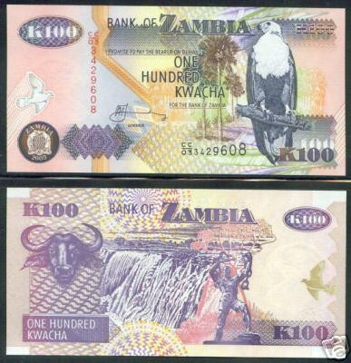 bnk bn Zambia 100 kwancha 2005 unc