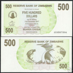 bnk bn Zimbabwe 500 $ 2006 unc