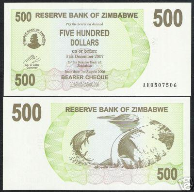 bnk bn Zimbabwe 500 $ 2006 unc foto