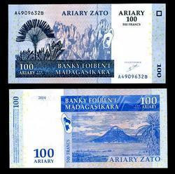 bnk bn Madagascar 100 ariary - 500 franci 2004 unc foto
