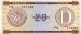 Bnk bn Cuba 20 pesos exchange certificate , seria D , unc