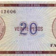bnk bn Cuba 20 pesos exchange certificate , seria D , unc