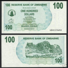 bnk bn Zimbabwe 100 $ 2006 unc