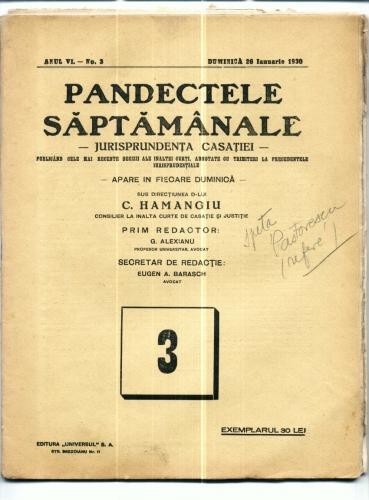 A17 Pandectele saptamanale -Anul VI Nr.3 -26 ian 1930 A17 Pandectele saptamanale -Anul VI Nr.3 -26 ian 1930
