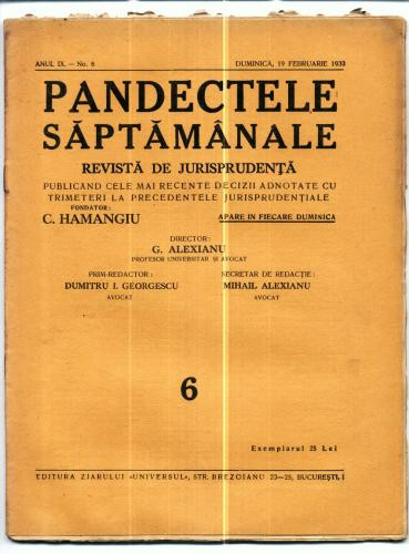 A18 Pandectele saptamanale -Anul IX Nr.6 -19 Fbr. 1933