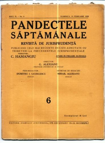 A18 Pandectele saptamanale -Anul IX Nr.6 -19 Fbr. 1933 A18 Pandectele saptamanale -Anul IX Nr.6 -19 Fbr. 1933