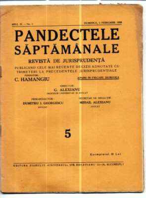 A19 Pandectele saptamanale -Anul IX Nr.5 - 5 Fbr. 1933 foto