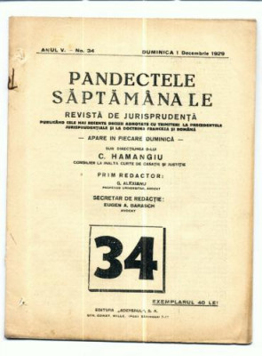 A22 Pandectele saptamanale -Anul V Nr.34 - 1 Dec. 1929 foto