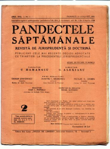 A24 Pandectele saptamanale -Anul XVII Nr.2 - 19 Ian. 1941 A24 Pandectele saptamanale -Anul XVII Nr.2 - 19 Ian. 1941