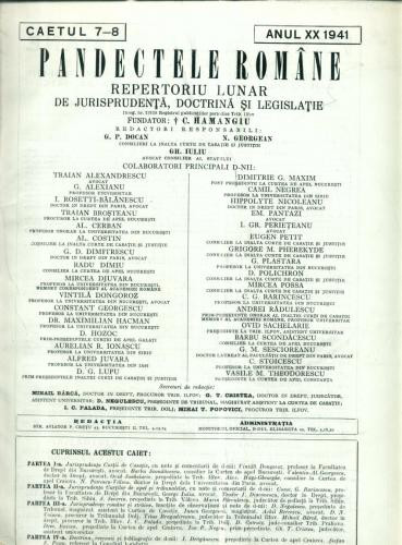 A35 Pandectele Romane -Caetul 7-8 -Anul XX 1941 A35 Pandectele Romane -Caetul 7-8 -Anul XX 1941