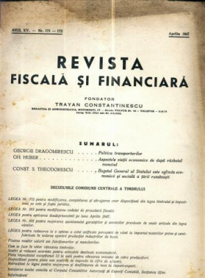 A49 Revista veche Fiscala si Financiara -Anul XV Nr.171,172 -1947 foto