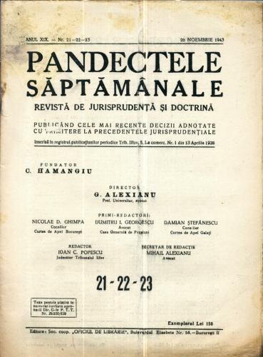 A47 Pandectele Saptamanale -Anul XIX nr.21,22,23 -1943 A47 Pandectele Saptamanale -Anul XIX nr.21,22,23 -1943