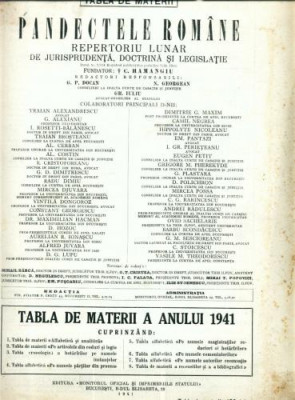 A46 Pandectele Romane -Tabla de materii -Anul 1941 foto