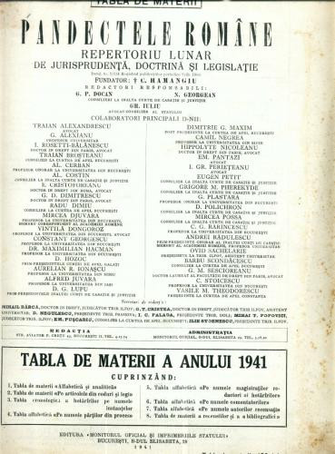 A46 Pandectele Romane -Tabla de materii -Anul 1941