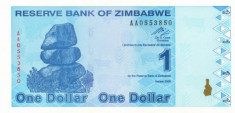 ZIMBABWE ? bancnota ? 1 Dollar ? 2009 ? P-92 ? UNC ? necirculata foto